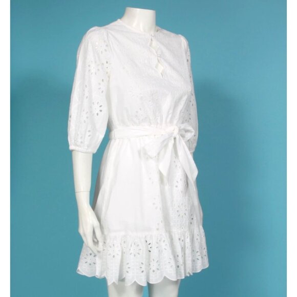 New J. CREW White Scalloped Ruffle Trim Tie Waist Eyelet Dress size XS NWT /926 - Picture 5 of 8